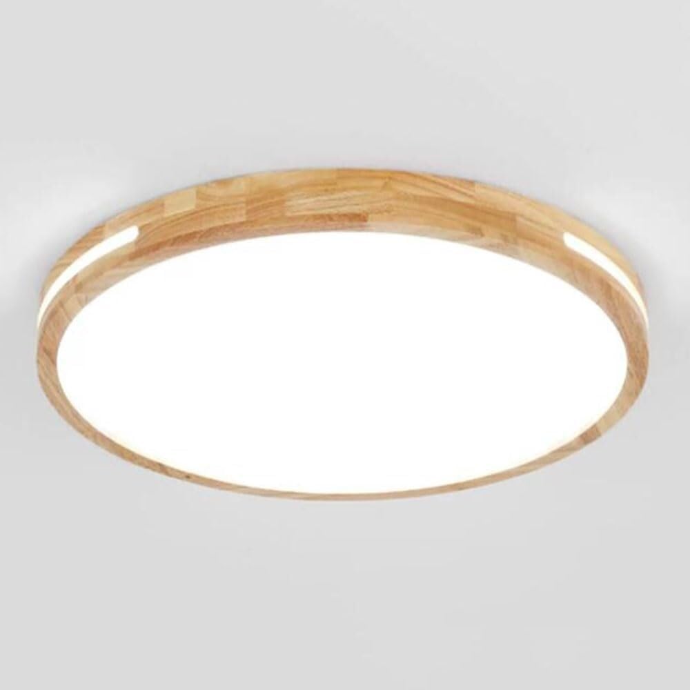 Nordic Wooden LED Ceiling Lamp Round Japanese Style Lighting Ceiling Light Three-Tone Light Flat Ceiling Light Fixture for Living Room Bedroom Dining Room Kitchen Study Room Corridor(50cm)