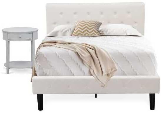 HomeStock Gothic Grandeur 2 Piece Bedroom Set - Button Tufted Bed Frame - Velvet Fabric Upholstered Headboard and A Nightstand Full/Urban Gray/White