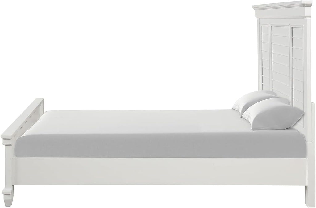 HomeStock Wood Panel Bed with Footboard Storage - Modern Bed Frame for Bedroom White/Queen