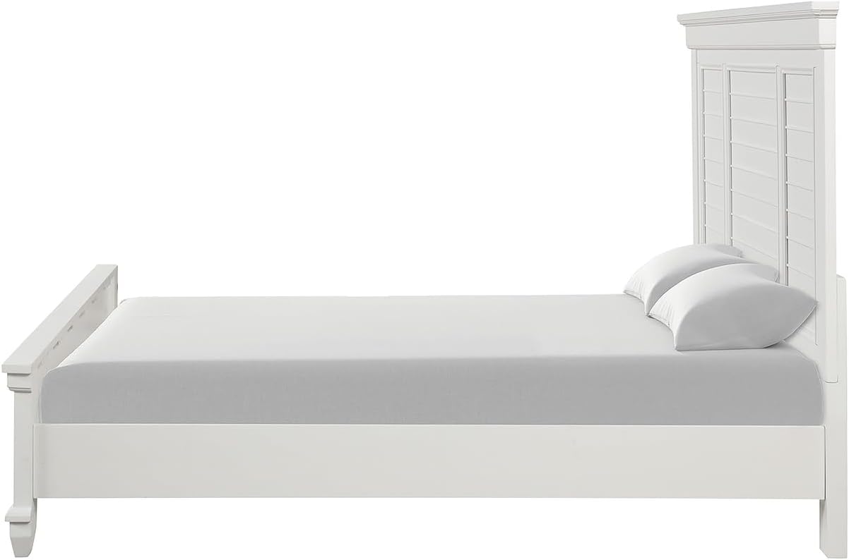 HomeStock Wood Panel Bed with Footboard Storage - Modern Bed Frame for Bedroom White/Queen