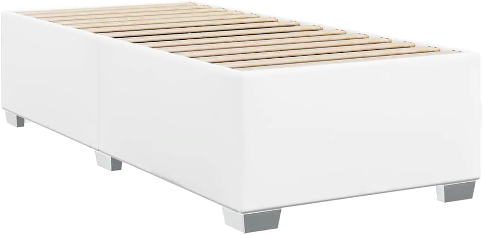 White Twin XL Faux Leather Platform Bed Frame, Durable Upholstered Bedframe with Sturdy Slats, Easy Assembly for Bedroom Furniture Set