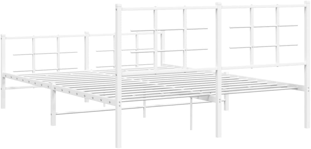 White Steel King Bed Frame Modern Rectangular Heavy-Duty Metal Platform with Powder-Coated Finish for Stability and Easy Assembly, 4-Piece Set