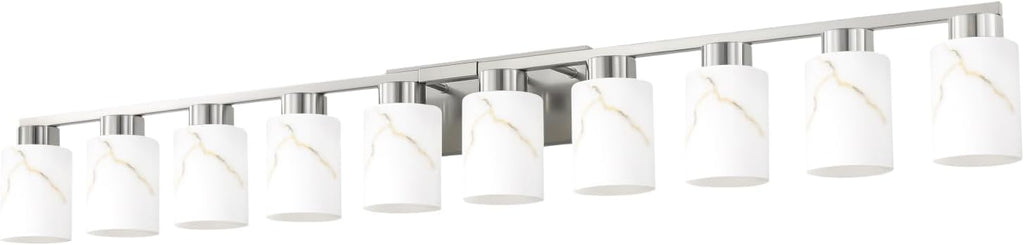 10-Light Bathroom Light Fixtures, Modern Vanity Lights, Brushed Nickel Metal Wall Lamp with White Marble Glass for Bathroom, Mirror, Living Room, Bedroom, Cabinet, Porch, Hallway, E26 Base