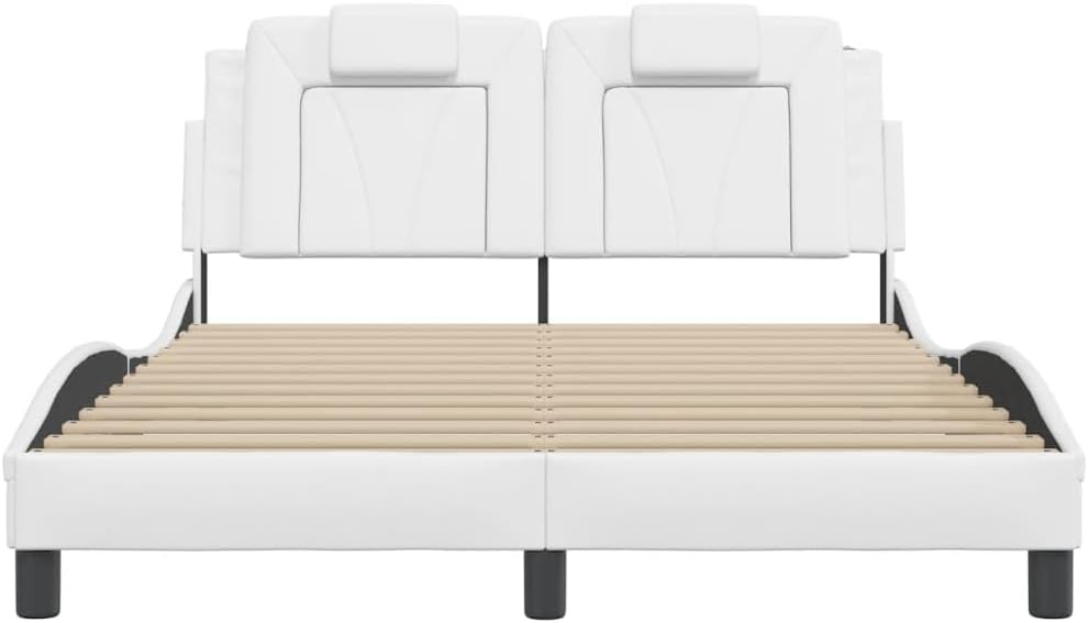 Viana Faux Leather Bed Frame with Headboard, White, Full Size 53.9'x74.8', Durable Upholstered Platform Bedframe for Bedroom Furniture Set