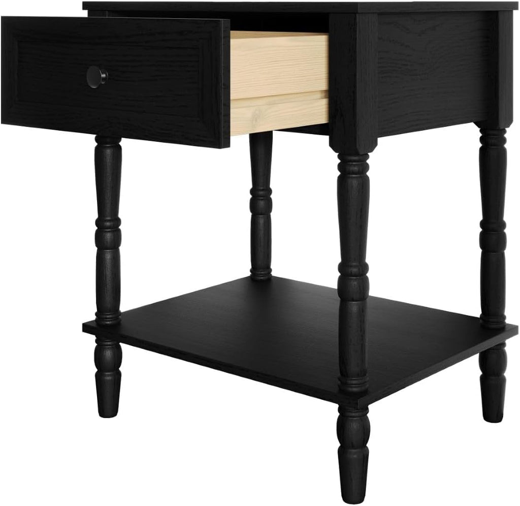 HOME DESIGN Homer Twin Tufted Wingback Upholstered Panel Bed with 2 Matching 1 Drawer Nightstands, Bedroom Furniture Set with Open Shelf Storage, Black Black