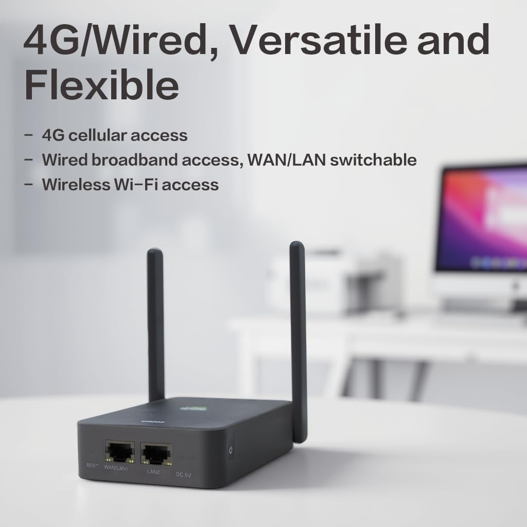InHand Networks CR202-Lite 4G LTE Router with Battery (3000mAh), Dual Ethernet Ports, for POS & Business,Certified by AT&T/T-Mobile/Verizon, 4G CAT6 Cellular Modem for RV Travel & Camping & Business