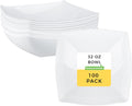 Restaurantware Moderna 32 Ounce Fancy Plastic Bowls 100 Square Disposable Salad Bowls - Durable Heavy-duty White Plastic Bowls For Warm And Cold Foods
