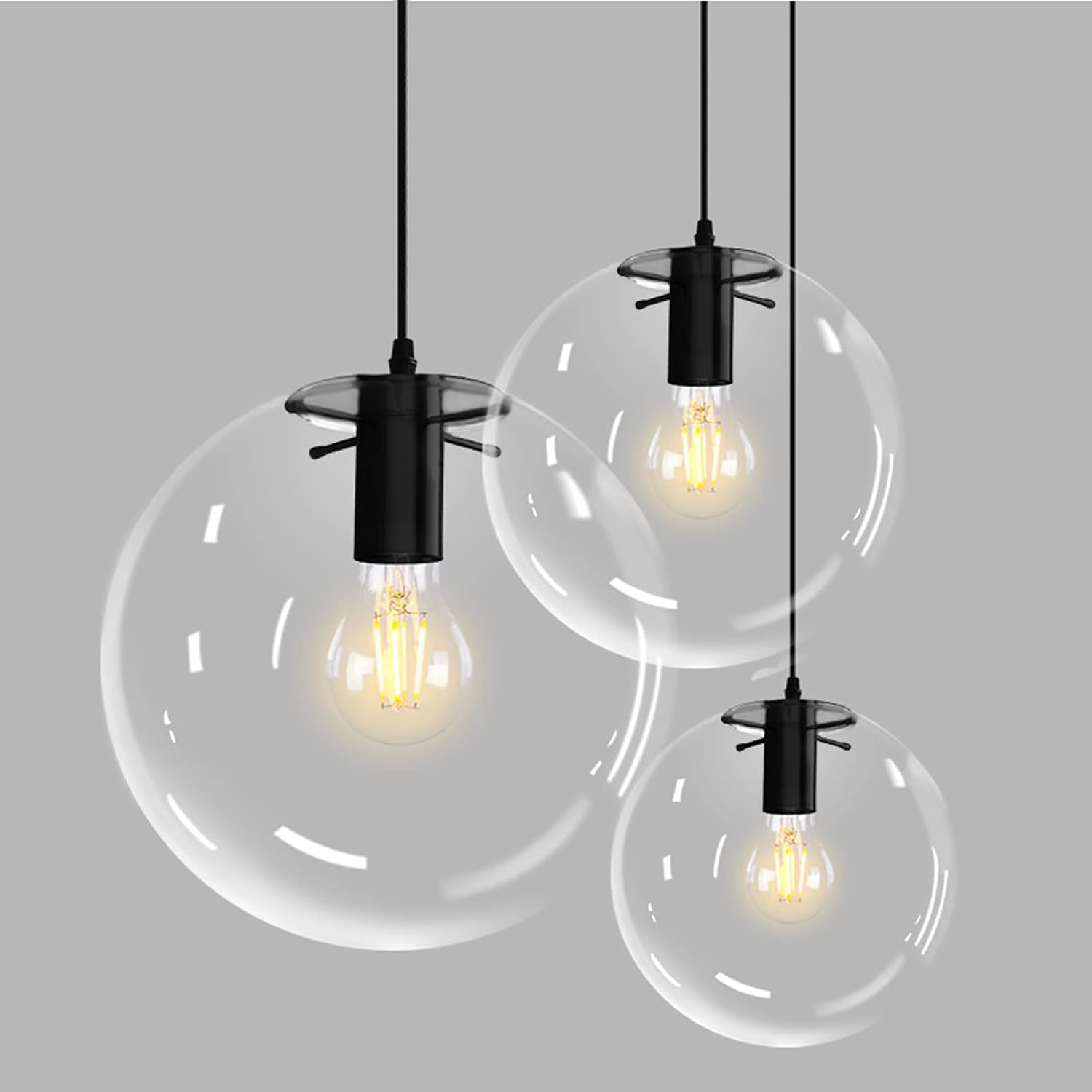 3-Light Multi Pendant Light Fixture Modern Pendant Lighting Chandelier Lamp for Living Room Bedroom Farmhouse (Black)
