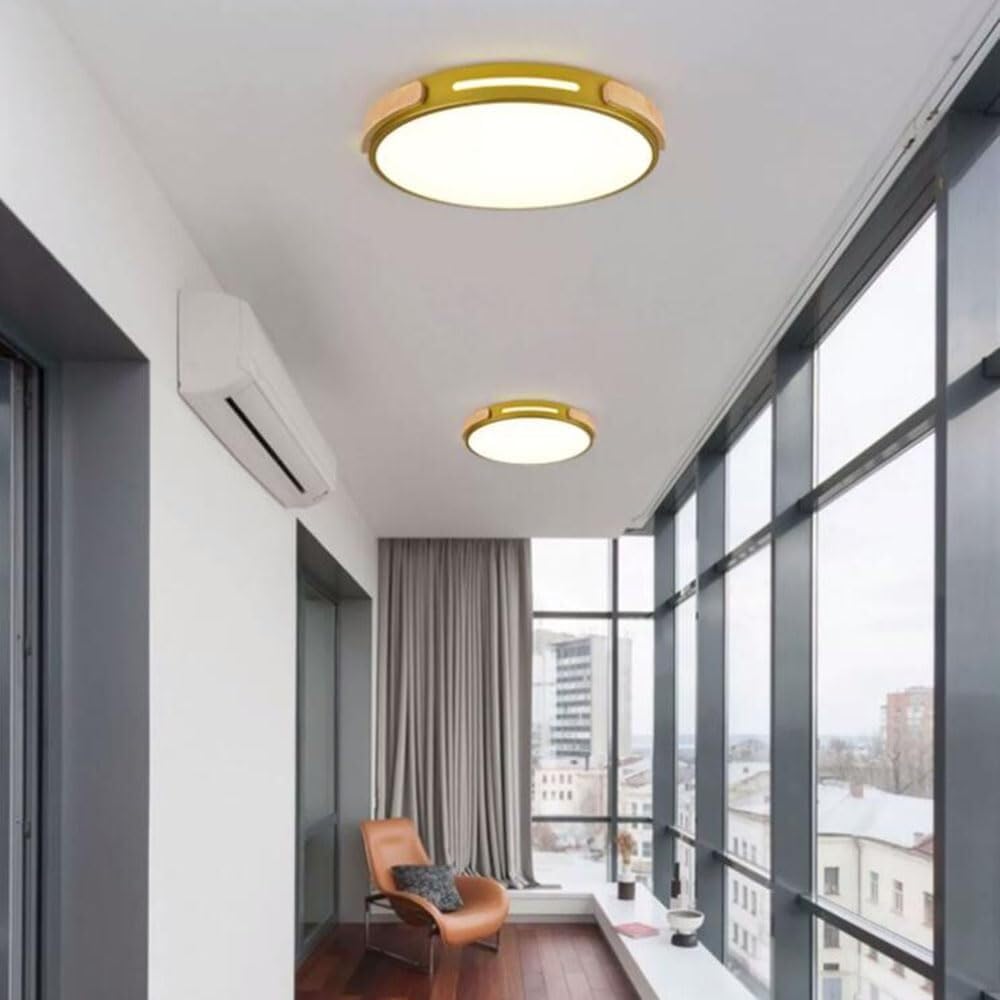 Chinese Style LED Ceiling Lamp Simple Round Macaron Lighting Ceiling Light Flush Mount Flat Ceiling Light Fixture for Living Room Bedroom Dining Room Kitchen Study Room Corridor(Gold,42cm)