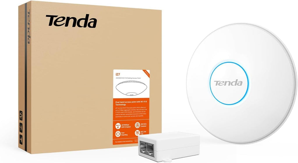Tenda AX3000 WiFi 6 Wireless Access Point | Ceiling Mount Access Point for Future-Proof Business Network | 1G PoE Port | DC Adapter Included | Cloud Managed | WPA3 | VLAN | Seamless Roaming (i27)