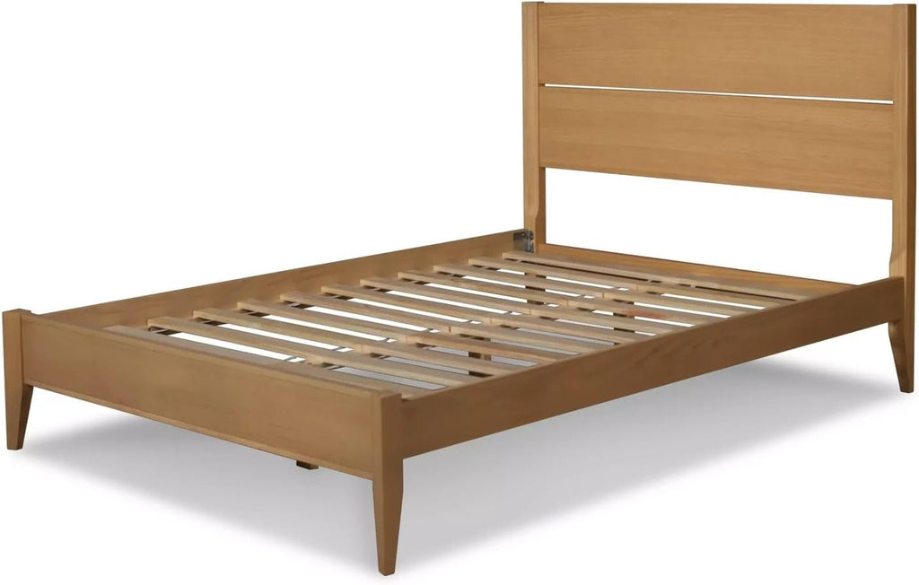 Grain Wood Furniture Mid Century Solid Wood Platform Bed, Queen Size, Brushed Natural