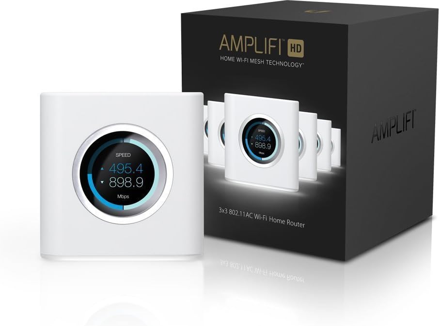 Ubiquiti Labs AmpliFi HD WiFi Router, Home Wireless Internet Coverage, HD WiFi Router with Touchscreen Display, 4 Gigabit Ethernet, 1 WAN Port, Ethernet Cable, Expandable Mesh System (Renewed)