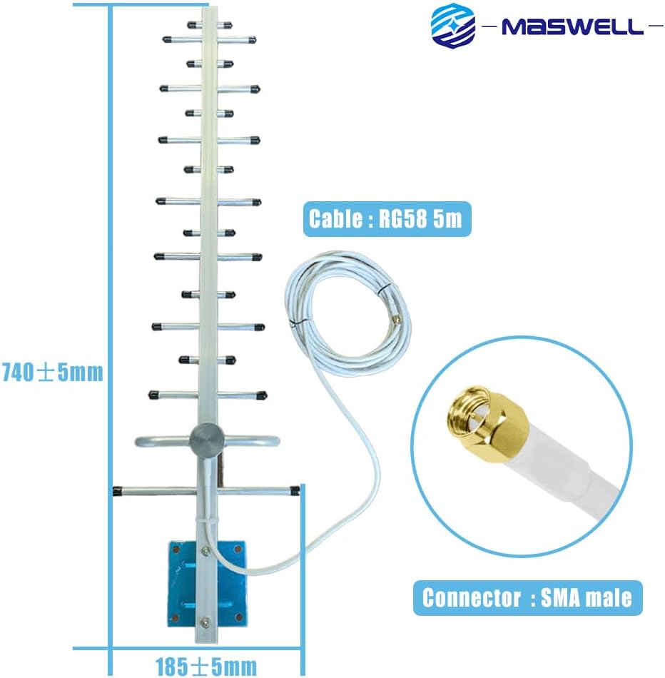 Maswell High-Gain 5G/4G Yagi Directional Antenna - 12dBi, 700-4000MHz | External Antenna for GSM LTE 4G 5G Routers & Gateways | for T-Mobile Home Internet, Verizon, AT&T | 5M SMA Cable