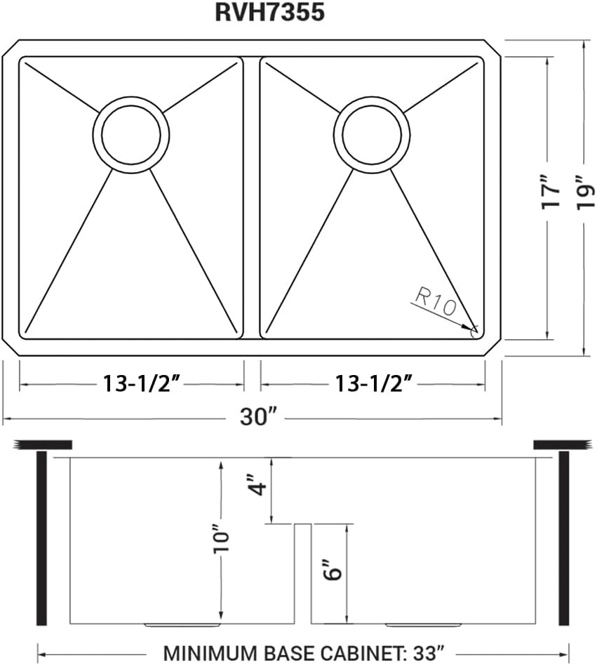 Ruvati 30-inch Low-Divide Undermount Tight Radius 50/50 Double Bowl 16 Gauge Stainless Steel Kitchen Sink - RVH7355