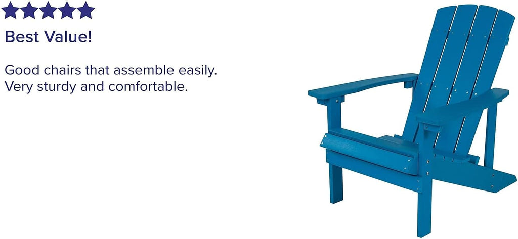 Flash Furniture Charlestown Commercial Grade Indoor/Outdoor Adirondack Chair, Weather Resistant Durable Poly Resin Deck and Patio Seating, Blue