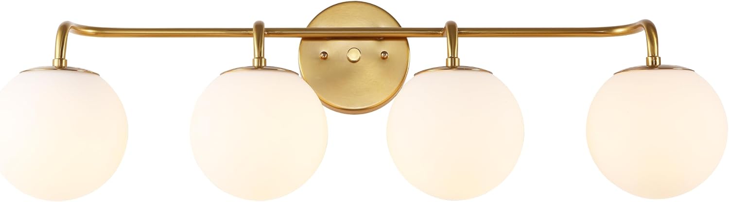 JONATHAN Y 31' Gold Painting Modern Globe Wall Sconce Vanity Light for Bathroom, White Frosted Glass Shade, Midcentury Parisian Bistro Wall Lamp, LED Bulb Included (JYL3558A)
