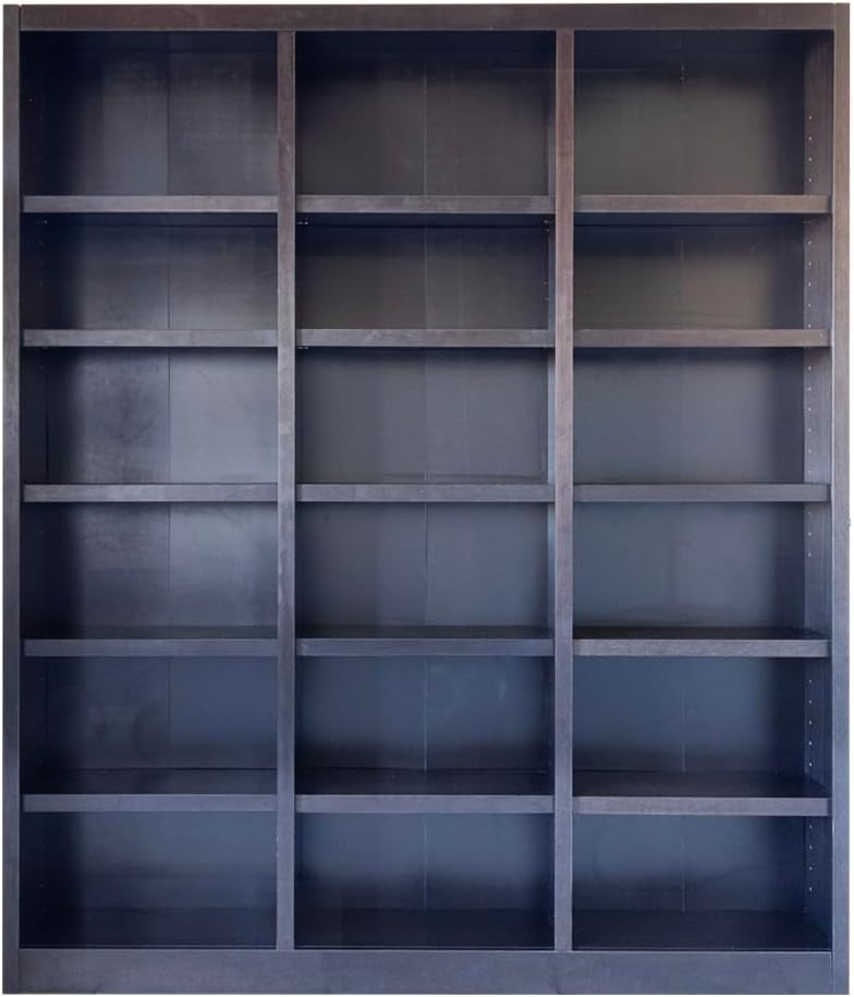 Concepts In Wood Traditional 84' Tall Triple Wide 18-Shelf Genuine Bookcase with 15 Adjustable Shelves & 3 Fixed Shelves, Quick & Simple Assembly, in Chocolate Espresso Finish