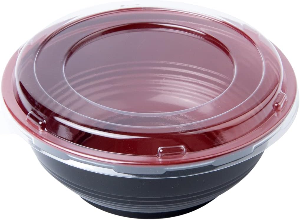 24 Ounce Food Containers, 200 Disposable Salad Bowls - Lids Included, Microwavable, Black And Red Plastic To Go Bowls, Asian Inspired, Perfect For Picnics, Or Take Outs - Restaurantware