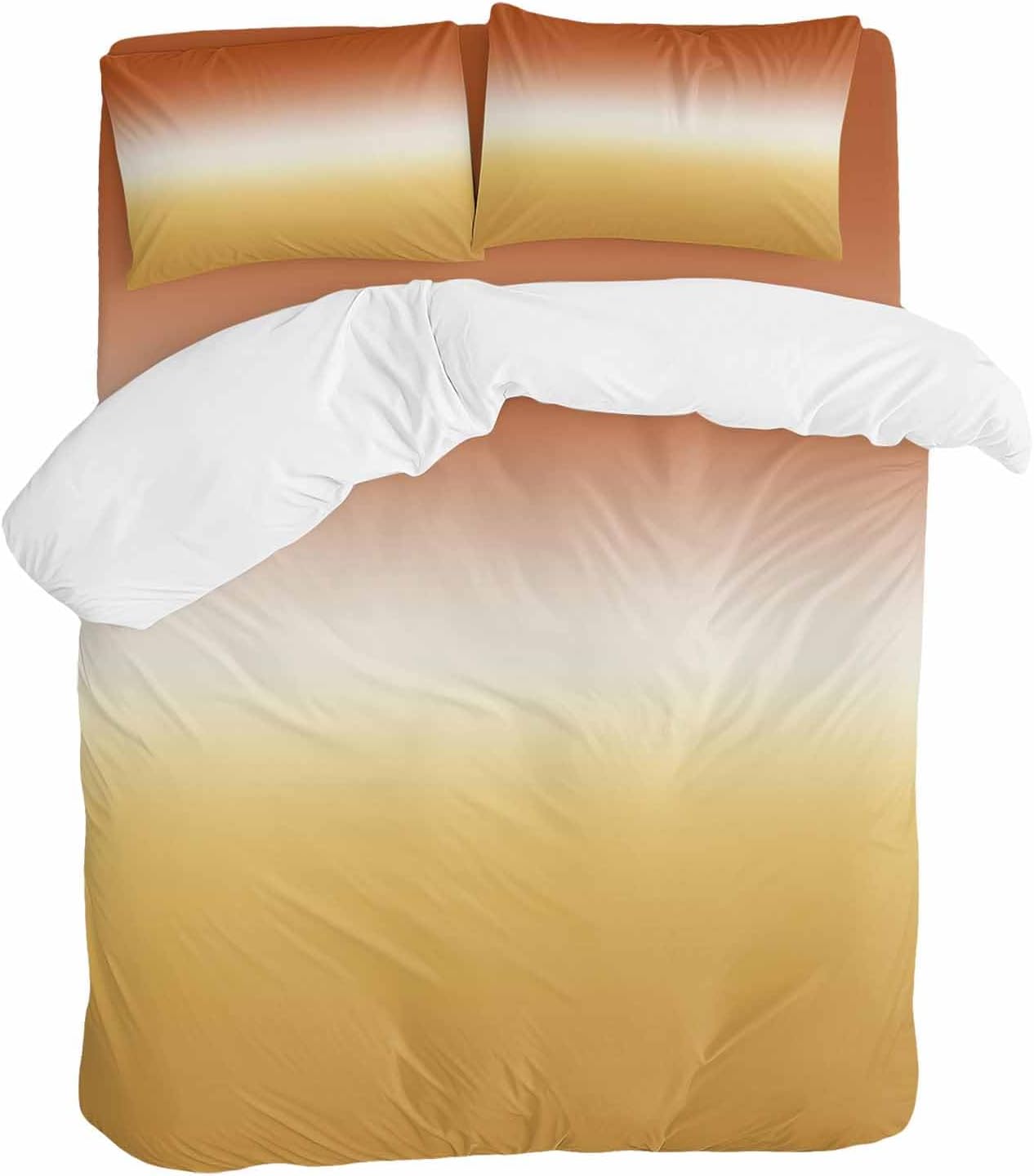 Gradient Orange Duvet Cover Set Queen Size 4 Pieces Modern Minimalist Yellow Orange Ocean Beach Bedding Set with Zipper Closure, 1 Comforter Cover 92x106 Inches 1 Flat Sheet & 2 Pillow Cases