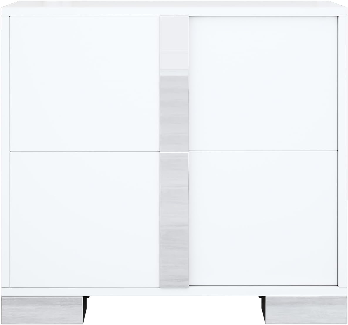 Henf Modern White Nightstand Set of 2 for Bedroom, Elegant 2 Drawer Nightstand with Silver Mirrored Handle and Base, Wood End Table Sofa Side Table for Small Place Living Room Bedroom (White)