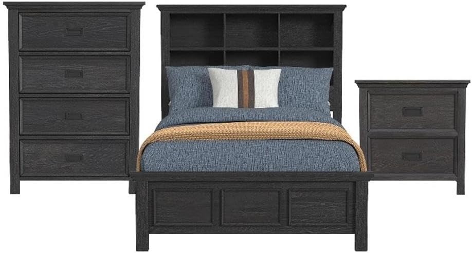 Picket House Brooklyn Kids Full Bookcase 3PC Bedroom Set in Charcoal