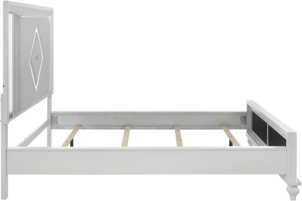 HomeStock White Bed Frame with Lights - Modern Bedroom Furniture - Headboard & Footboard King