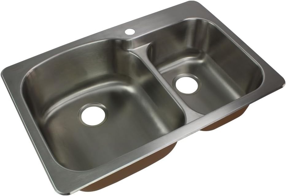 Transolid CTDD33229-1 Classic 33-in x 22 1/64-in x 9-in Offset 75/25 Double Basin Drop-in Stainless Steel Kitchen Sink with 1 Faucet Hole