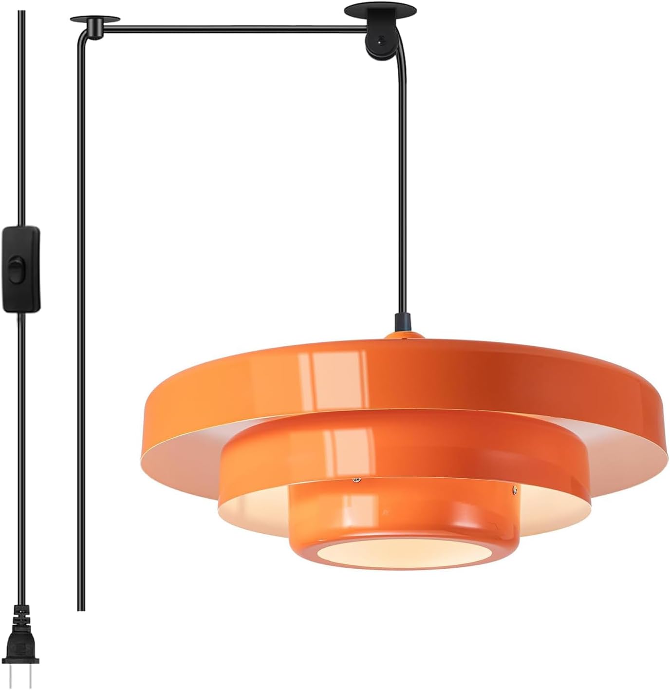 Plug in Pendant Light Fixtures, Plug in Chandelier Mid Century Modern Hanging Lamp with Pulley Nordic Style Pendant Lamp Metal Shade On/Off Switch Hanging Light for Living Room Dining Bedroom Kitchen