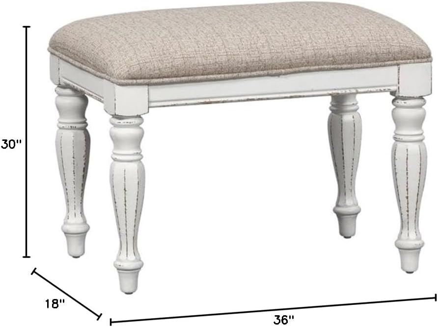 Liberty Furniture Magnolia Manor Makeup Vanity Accent Desk Set with Upholstered Bench European Traditional - Antique White & Weathered Bark