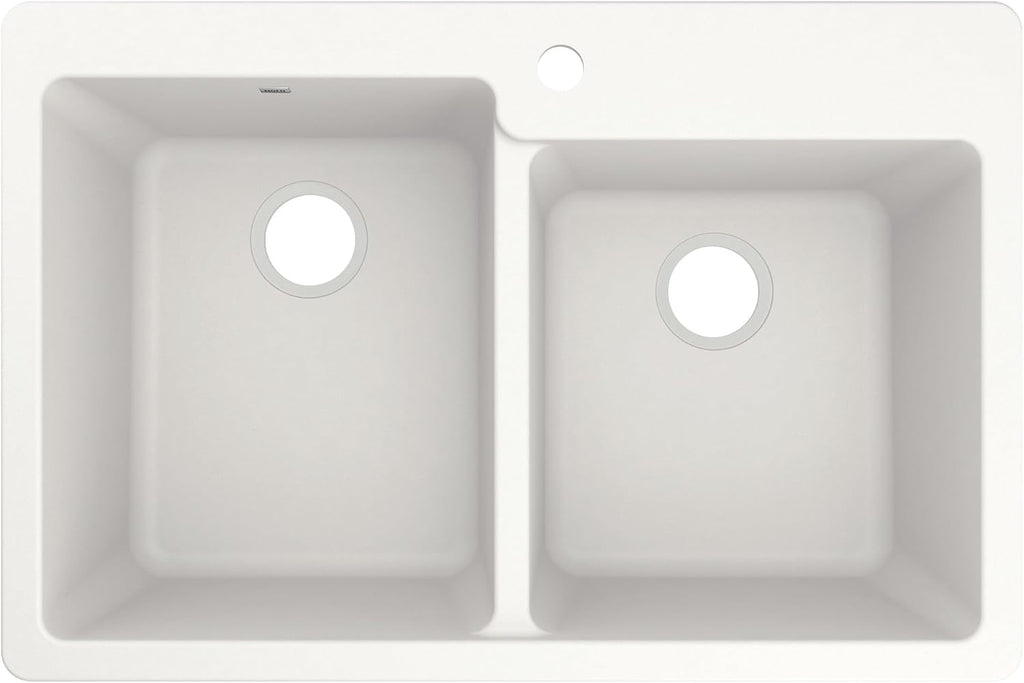 Moen Host White Granite 33-Inch Wide x 9.5-Inch Deep Dual Mount Double Bowl Kitchen Sink, GGW3024B
