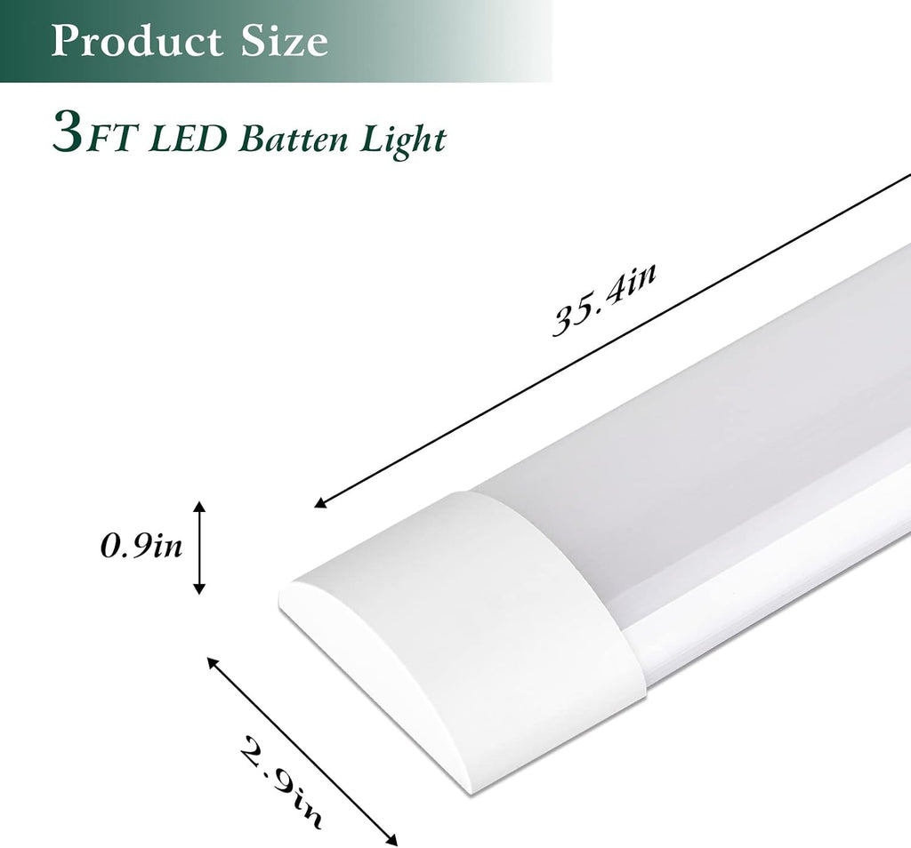 8 Pack 3FT Ultra-Thin LED Batten Light, 30W Day Light 4000K IP20 Ceiling Mounted Fixture for Garage, Shop, Hallway, Office, Market
