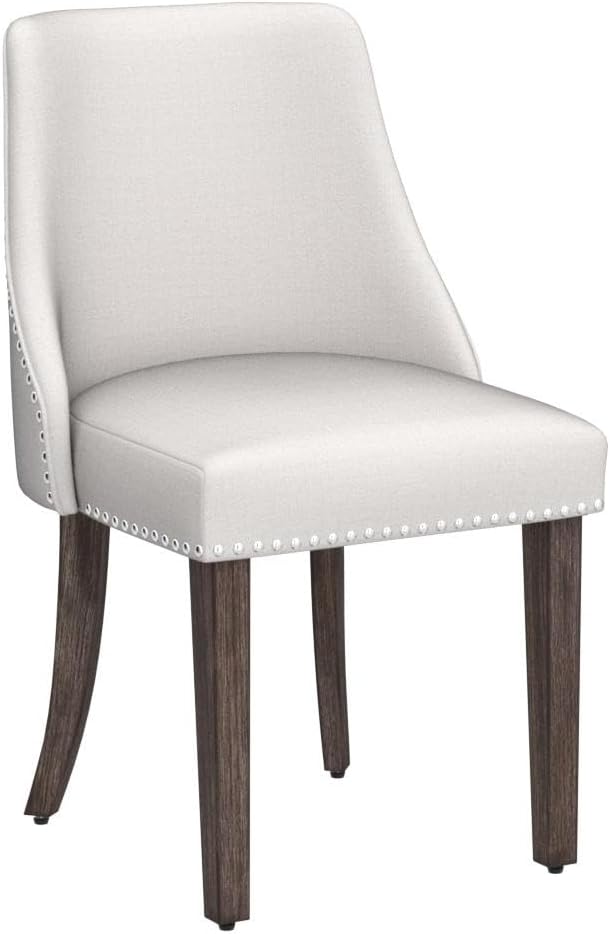Mid Century Modern Dining Chairs Set of 2 Upholstered Linen Fabric Accent Chairs Wooden Side Chair for Living Room/Dining Room/Bedroom, Cream