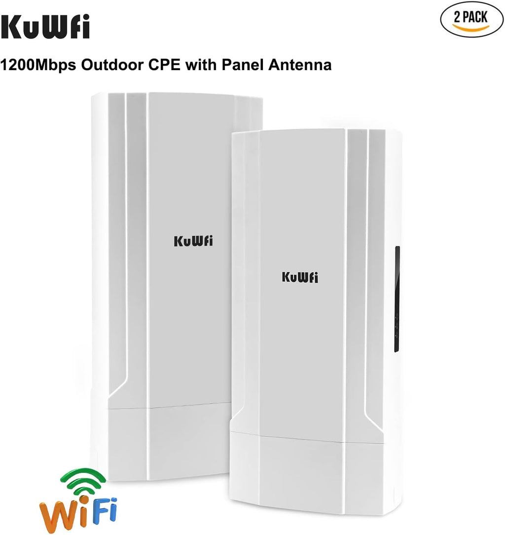 KuWFi Gigabit Wireless Bridge, 1200Mbps WiFi Bridge Point to Point Outdoor, 2.4&5.8G Long Range WiFi Bridge CPE with Panel Antenna Up to 5KM with 48V PoE Power[2-Pack]
