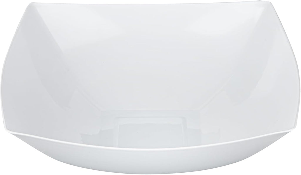 Restaurantware Moderna 64 Ounce Fancy Plastic Bowls 100 Square Disposable Salad Bowls - Durable Heavy-duty White Plastic Bowls For Warm And Cold Foods