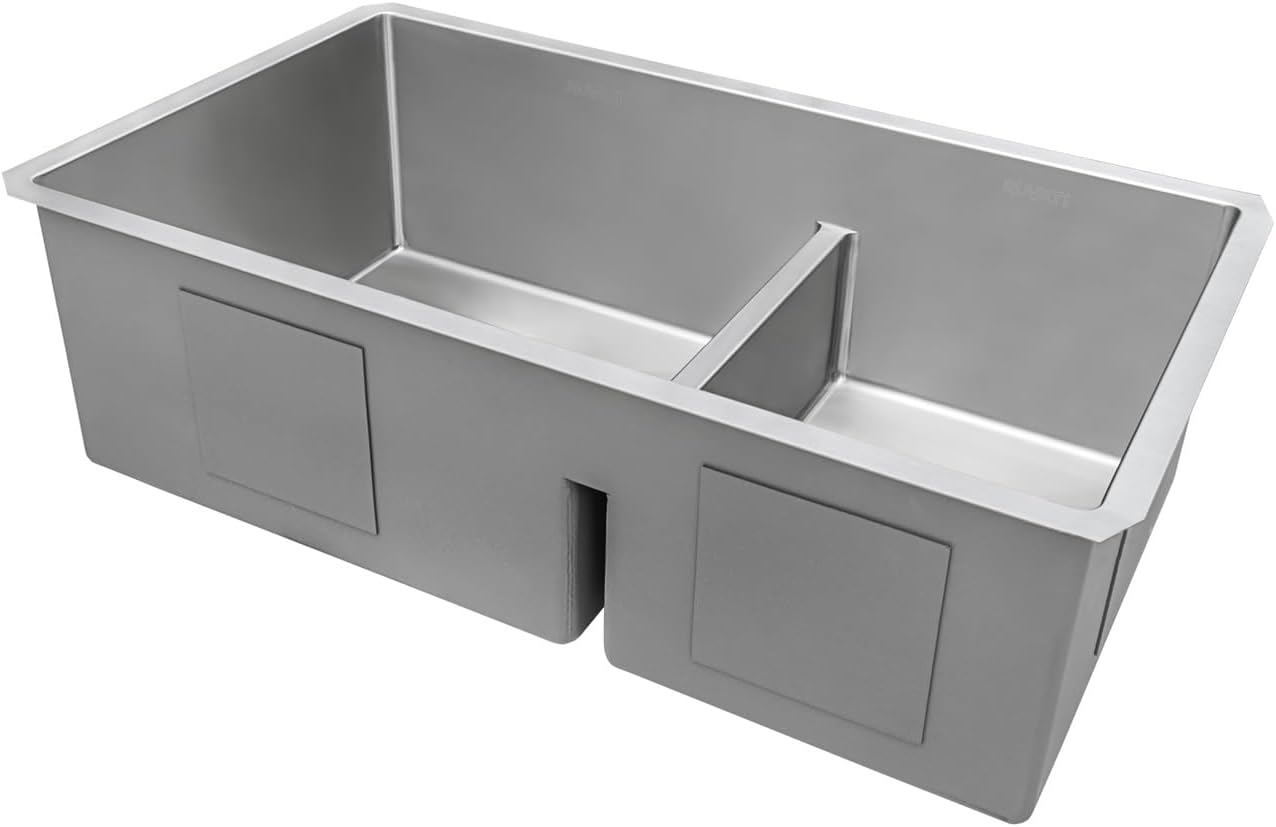 Ruvati 33-inch Low-Divide Undermount Tight Radius 60/40 Double Bowl 16 Gauge Stainless Steel Kitchen Sink - RVH7419