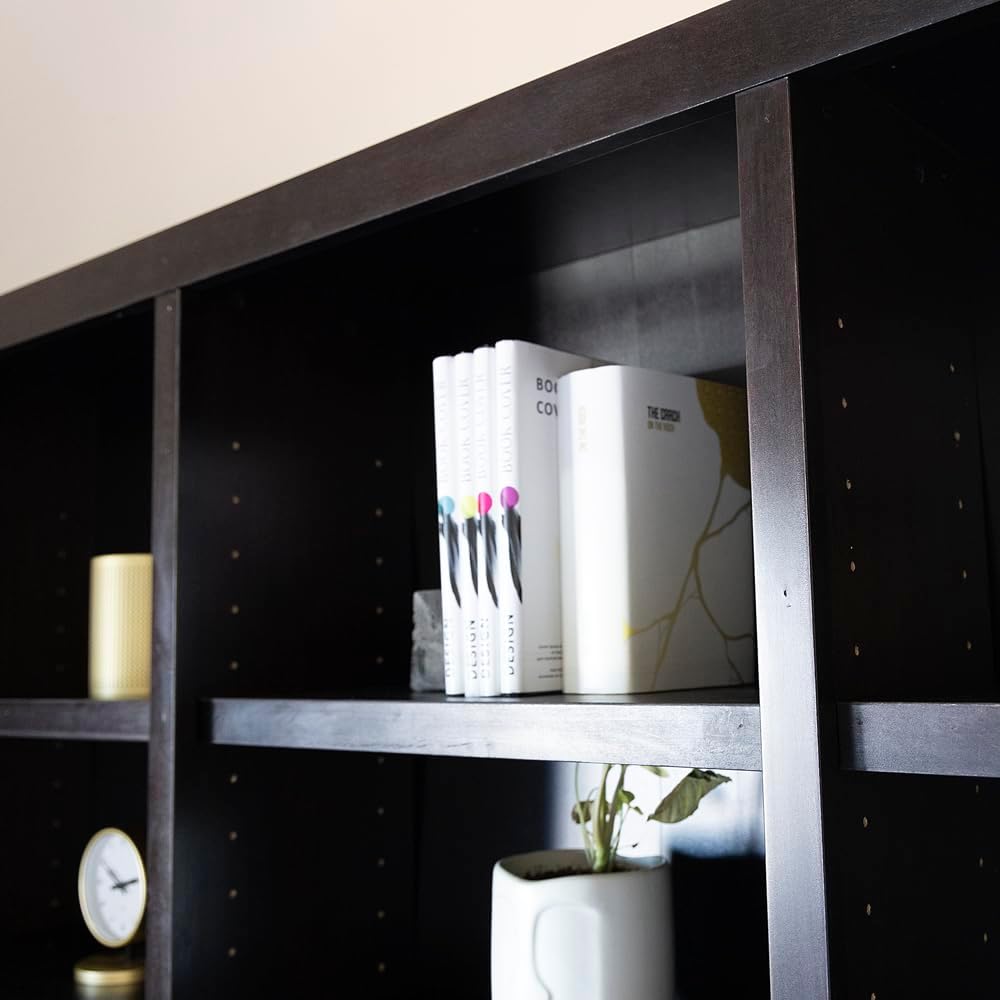 Concepts In Wood Traditional 84' Tall Triple Wide 18-Shelf Genuine Bookcase with 15 Adjustable Shelves & 3 Fixed Shelves, Quick & Simple Assembly, in Chocolate Espresso Finish