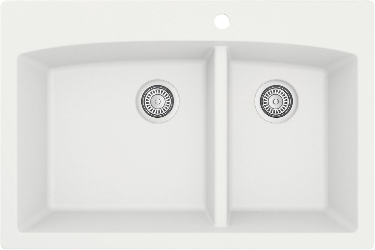 Karran 33-Inch Quartz Composite Drop-In 60/40 Low-Divide Double Bowl Kitchen Sink, Top-Mount, White, Heat & Scratch Resistant, Pre-Drilled Faucet Hole