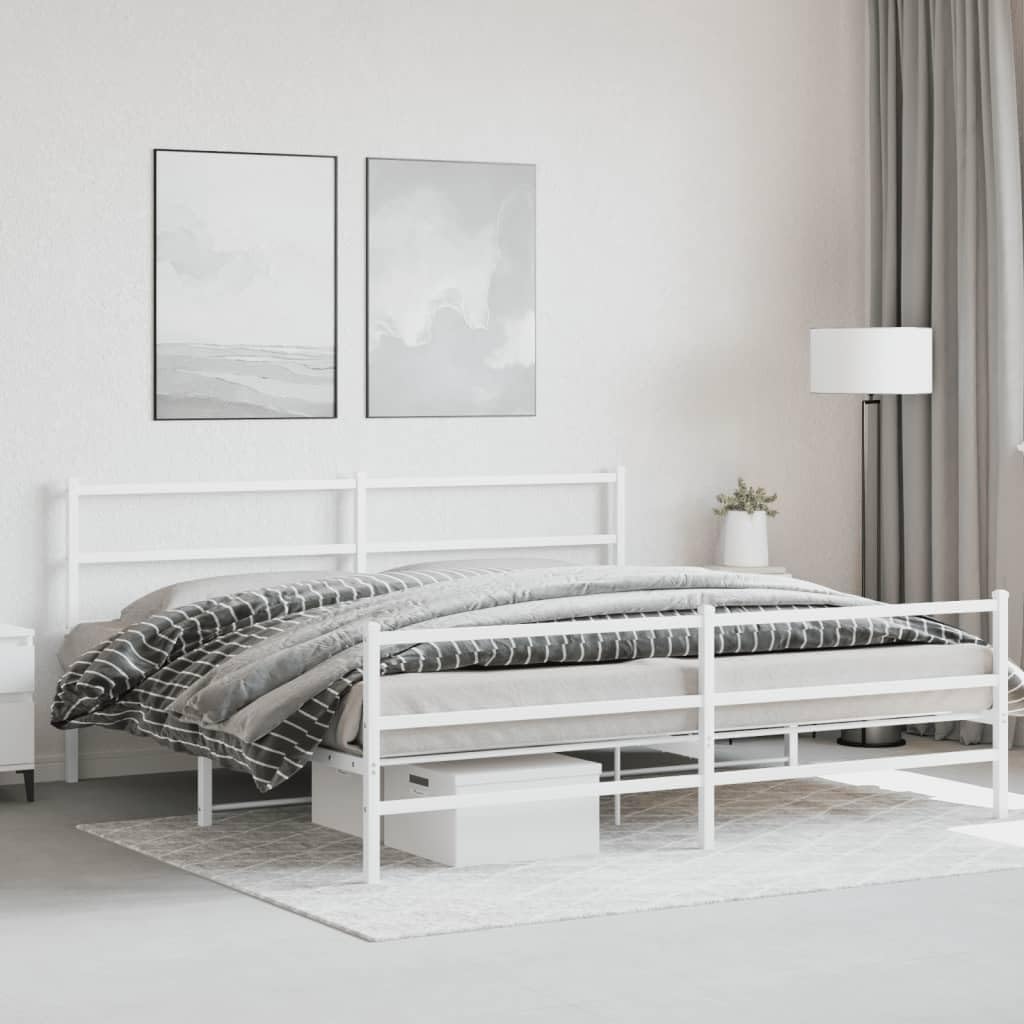 Modern White Steel Full Bed Frame with Under-Bed Storage, Durable Metal Platform Bed Base for Mattress Support, 4-Piece Rectangular Frame Set for Bedroom or Guest Room, Easy