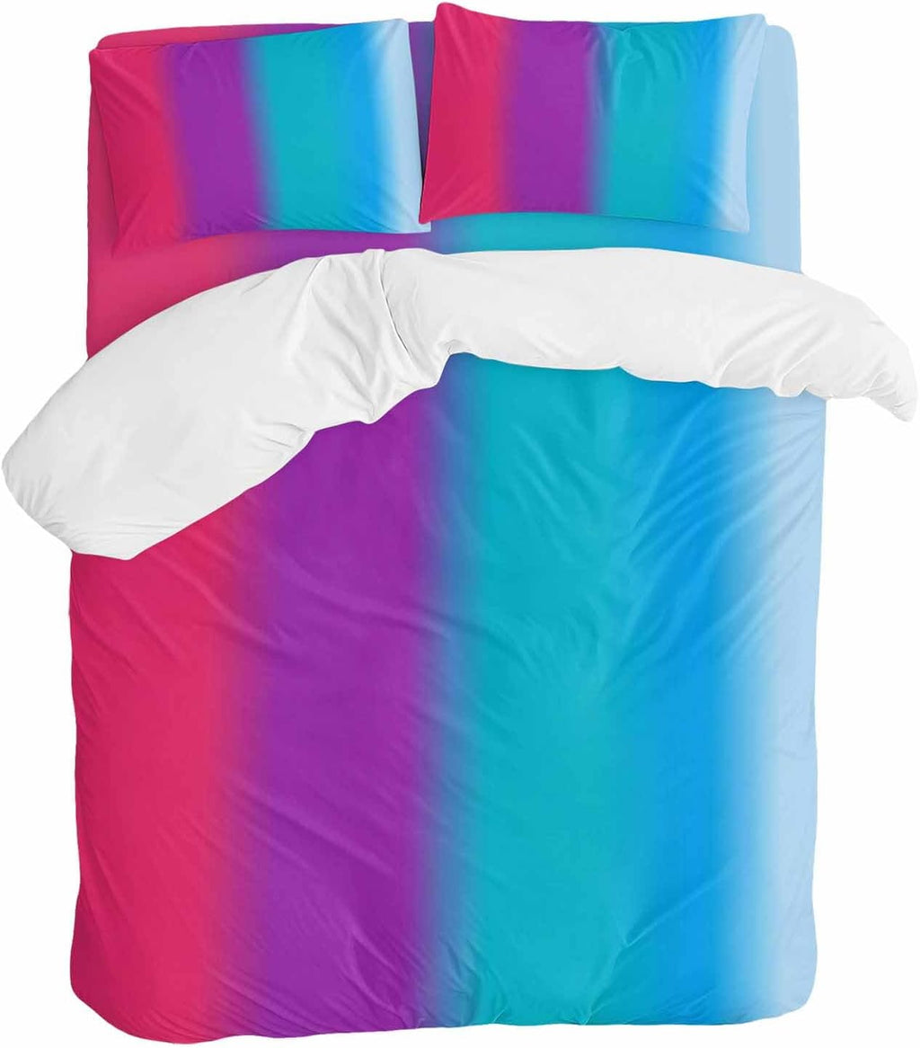 Gradient Art Duvet Cover Set Queen Size 4 Pieces Modern Pink Purple Teal Blue Color Stripes Ombre Bedding Set with Zipper Closure, 1 Comforter Cover 92x106 Inches 1 Flat Sheet & 2 Pillow Cases