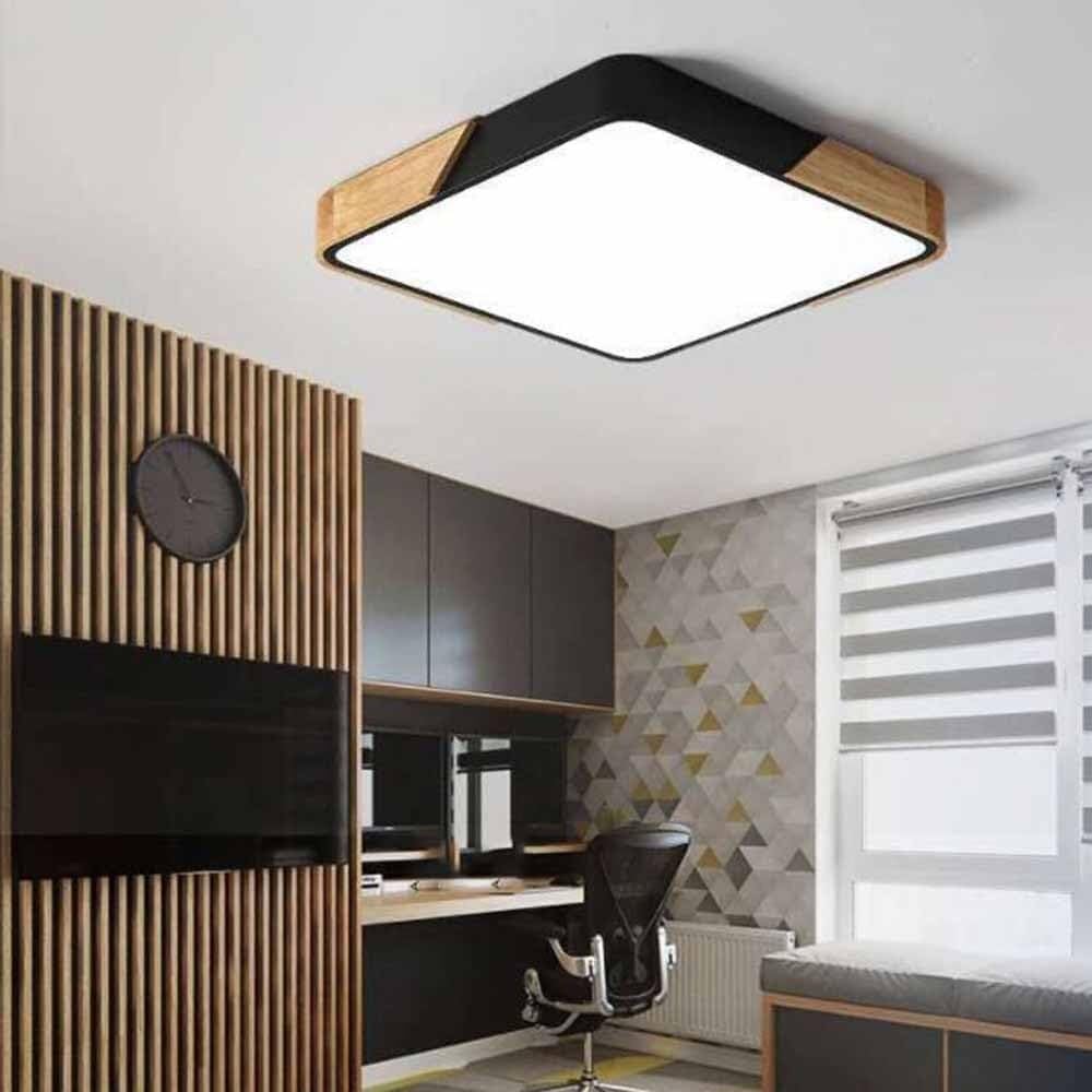 Thin Flat LED Ceiling Lamp Modern Flush Mount Lighting Ceiling Light Indoor Wooden Square LED Ceiling Light Fixture for Living Room Bedroom Dining Room Kitchen Study Room Corridor(40cm)