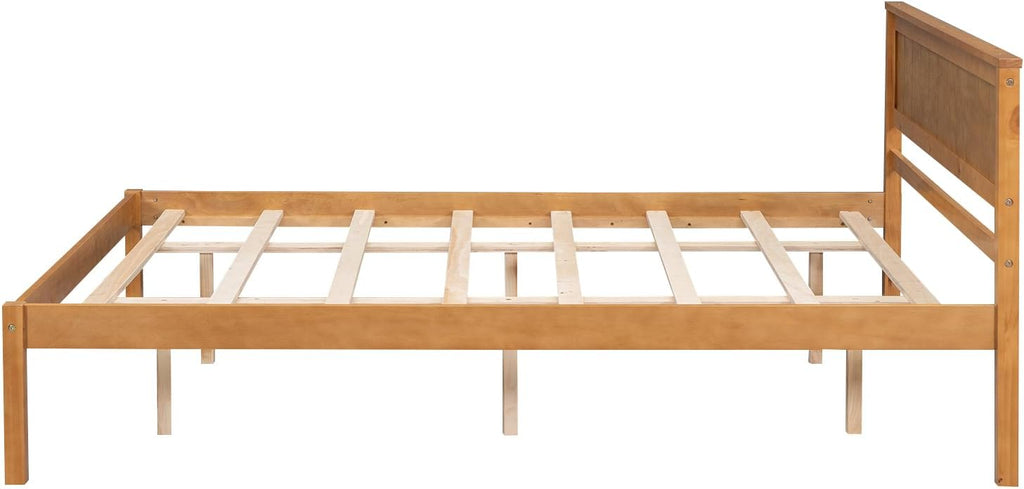 Queen Size Wood Bed Frame and Headboard, Modern Retro Brown Platform Beds Frames, Sturdy and Durable Design Rustic Wooden Bedroom Set, Easy Assembly, No Box Spring Needed (Oak, Queen)