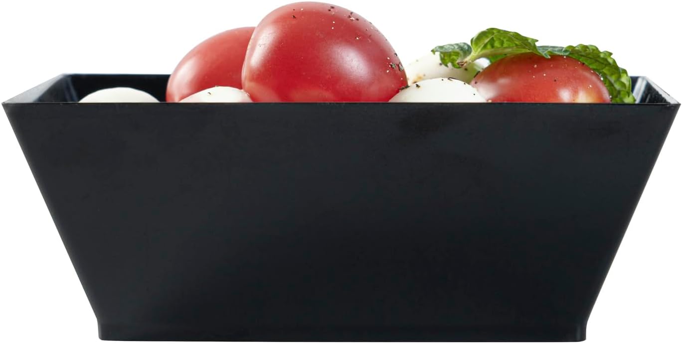 Restaurantware 10 Ounce Square Bowls 100 Disposable Serving Bowls - Heavy-Duty Premium Black Plastic Salad Bowls For Parties Catering Or Buffets Serve Desserts Chips Popcorn Or Candies