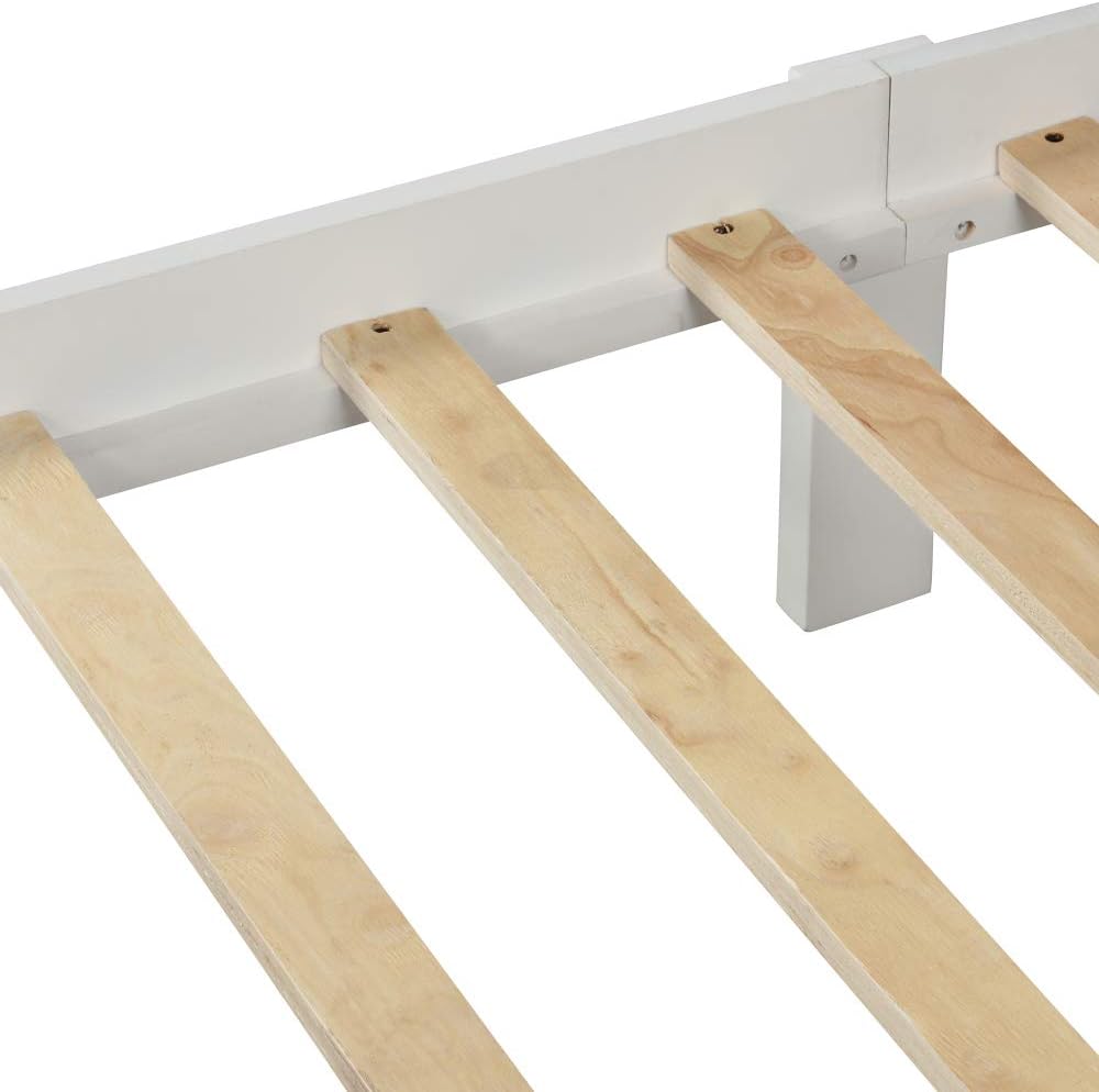 Solid Wood Platform Bed Frame with Integrated Headboard and Footboard for Supportive, Minimalist Bedroom Setup (White + Pine + Twin)