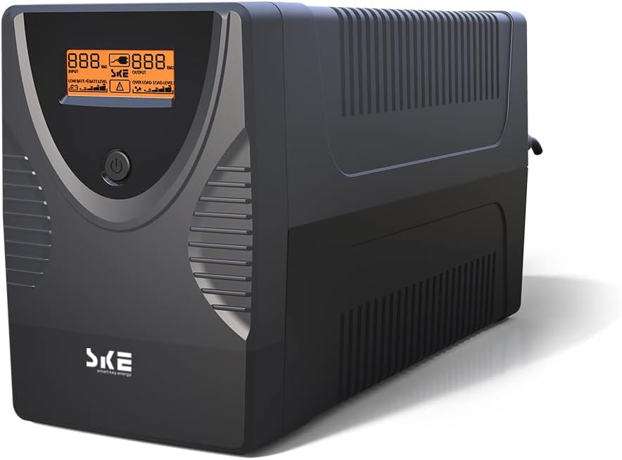 SKE SK1500 1500VA/900W UPS Battery Backup & Surge Protector - Uninterruptible Power Supply with LCD Display, AVR Voltage Regulation, 8 Outlets, Backup Power for PC, Router, NAS & Home Office