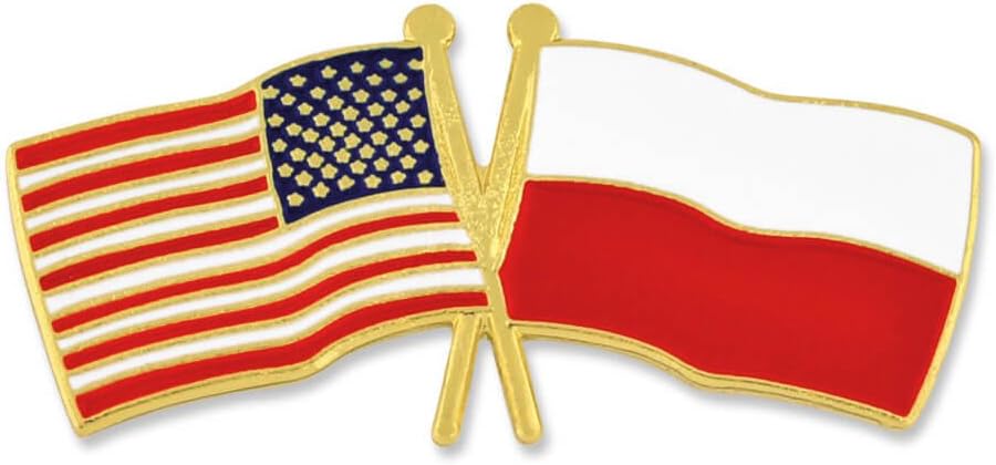 PinMart Crossed American Flag Lapel Pin - Gold Color Plated-Color Plated Enamel, USA and World Crossed Flag, Friendship & Unity, Hat, Jacket and Backpack Pins, Collectible, Patriotic Gift, Secure Clutch Back