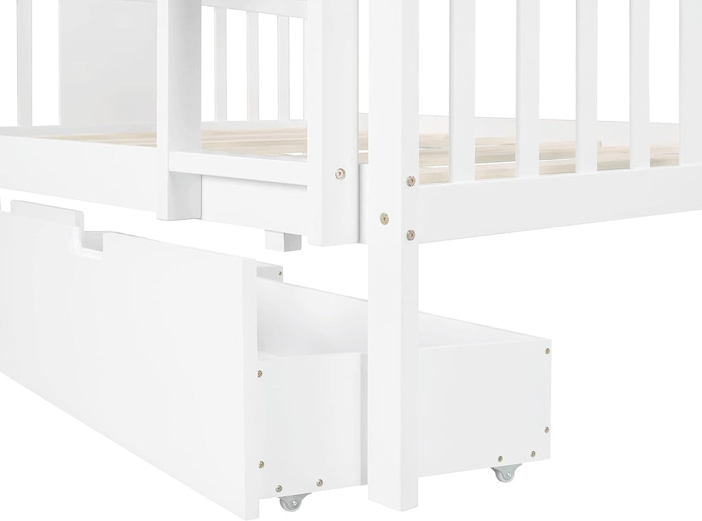 GOWE Full Over Full Bunk Bed with Drawers and Ladder for Bedroom, Guest Room Furniture-White(Old SKU :LT000205AAK)