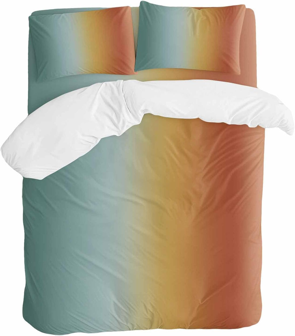 Gradient Blue Red Duvet Cover Set Queen Size 4 Pieces Modern Abstract Minimalist Yellow Orange Ocean Beach Bedding Set with Zipper Closure, 1 Comforter Cover 90x92 Inches 1 Flat Sheet & 2 Pillow Cases