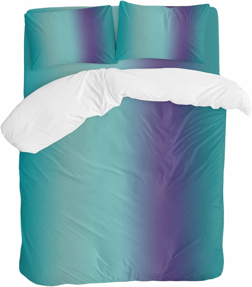 Gradient Green Purple Duvet Cover Set Queen Size 4 Pieces Modern Abstract Minimalist Teal Ocean Beach Bedding Set with Zipper Closure, 1 Comforter Cover 90x92 Inches 1 Flat Sheet & 2 Pillow Cases