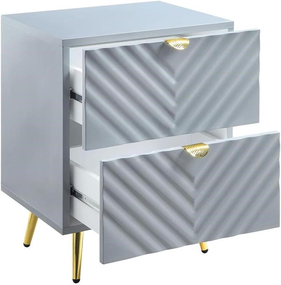 Acme Furniture Finish Nightstand with 2 Drawers, Gray High Gloss