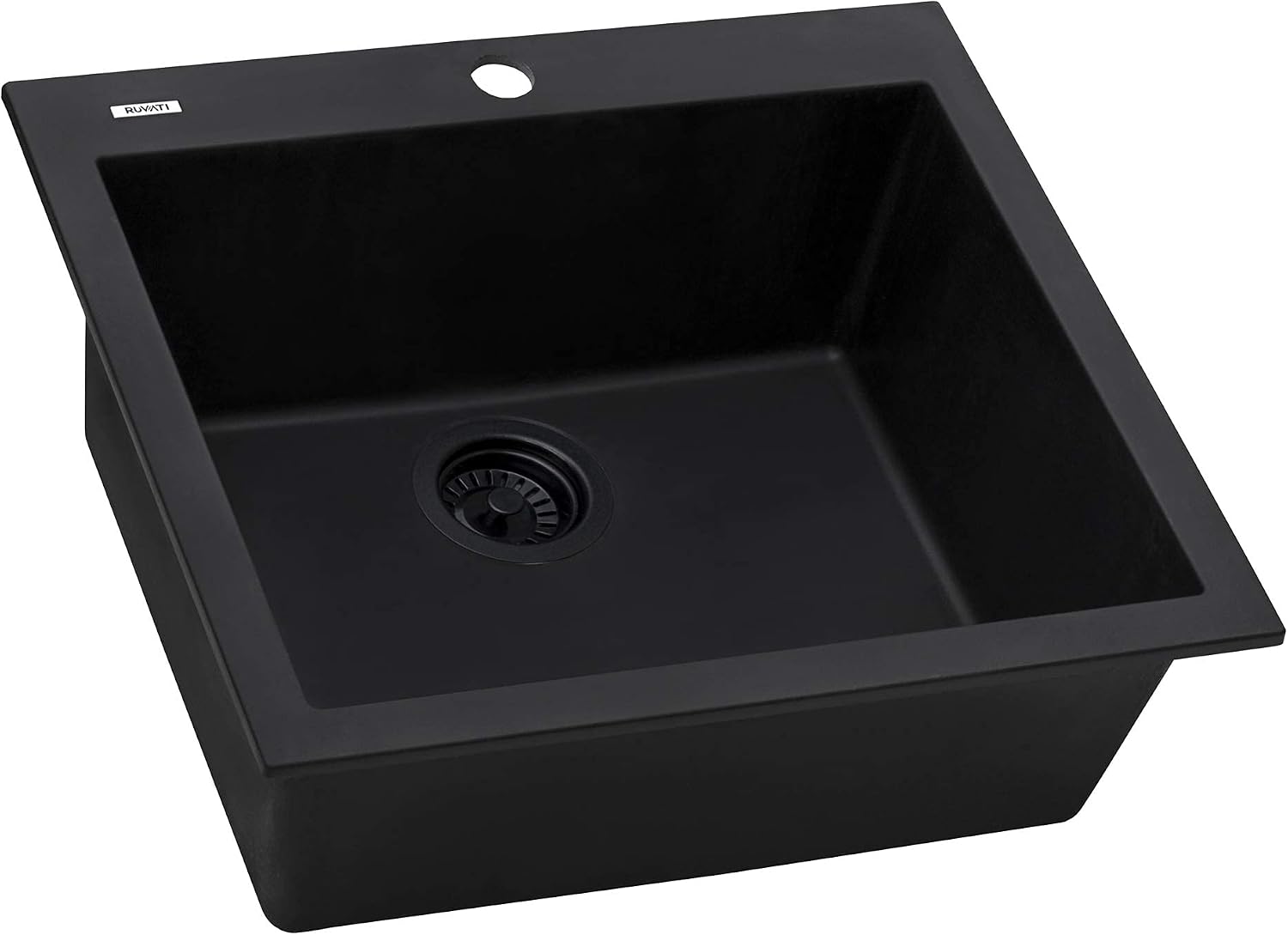 Ruvati 22 x 20 inch epiGranite Drop-in Topmount Granite Composite Quartz Single Bowl Wet Bar Prep Sink - Midnight Black - RVG1022BK